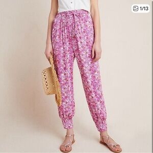 Anthropologie Pink and Orange Floral Pants